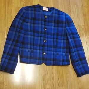 Vintage Pendleton blue plaid wool blazer sz 16